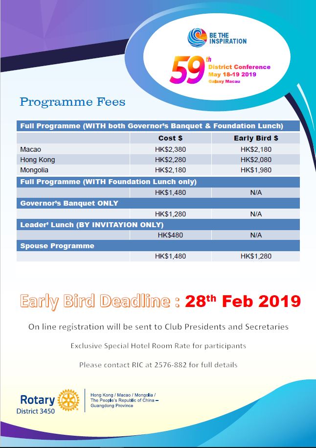 Programme Fees Early Bird Deadline 28Feb2019